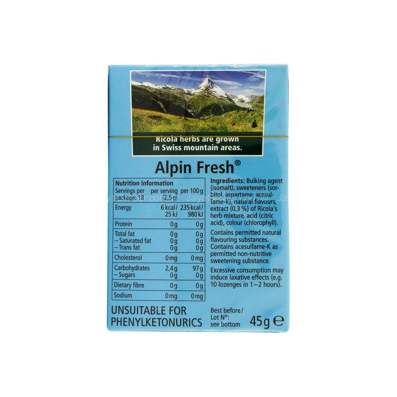 Ricola Alpin Fresh Swiss Herb Lozenges Sugar Free Candy 45g