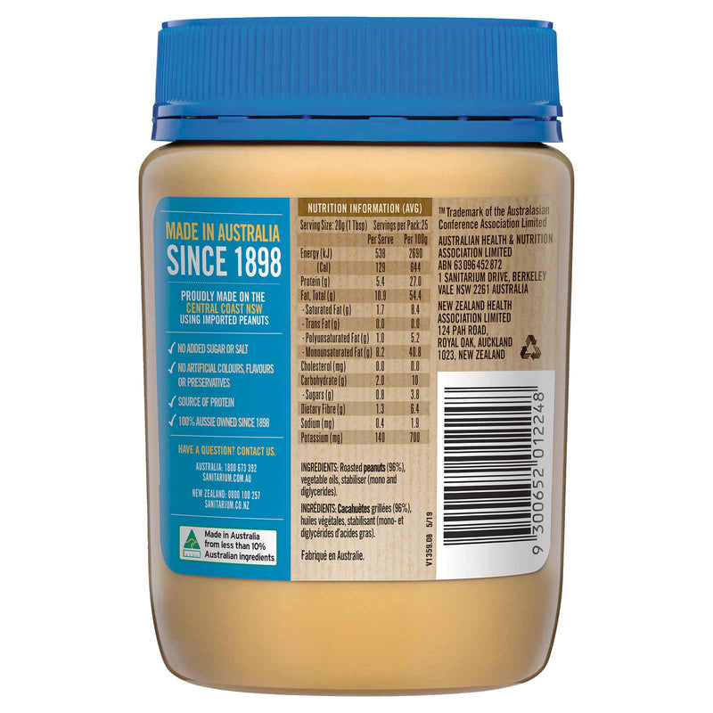 Sanitarium Smooth No Added Sugar or Salt Peanut Butter Spread 500g