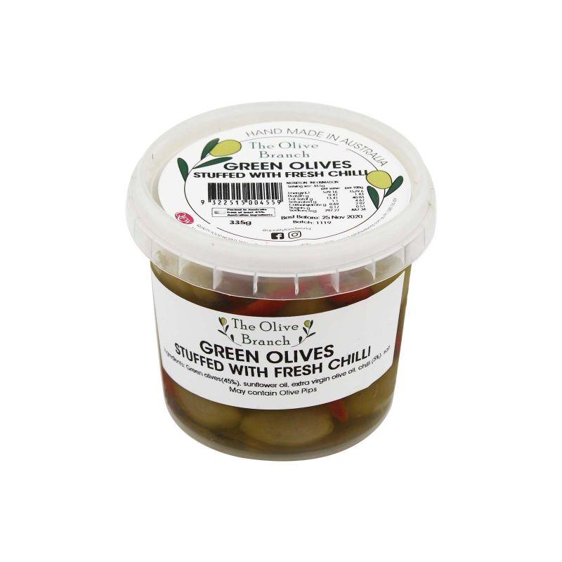 The Olive Branch Green Olives Stuffed with Fresh Chilli 335g