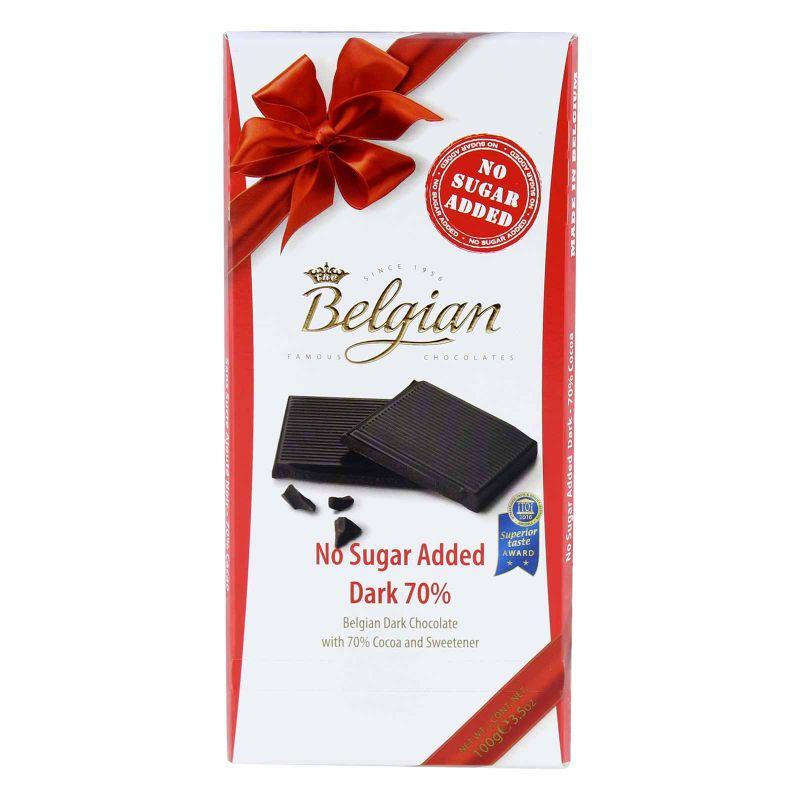 Belgian No Sugar Added Dark 70% Chocolate 100g