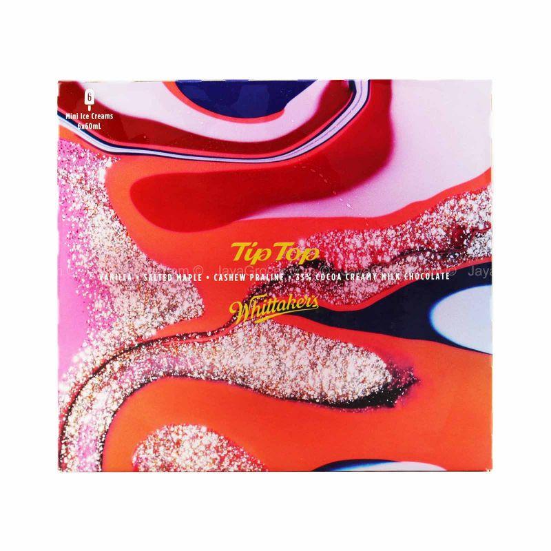 Tip Top Whittakers Mini Ice Cream Multipack (Vanilla, Salted Maple, Cashew Praline, 33% Cocoa Creamy Milk Chocolate) 60ml x 6
