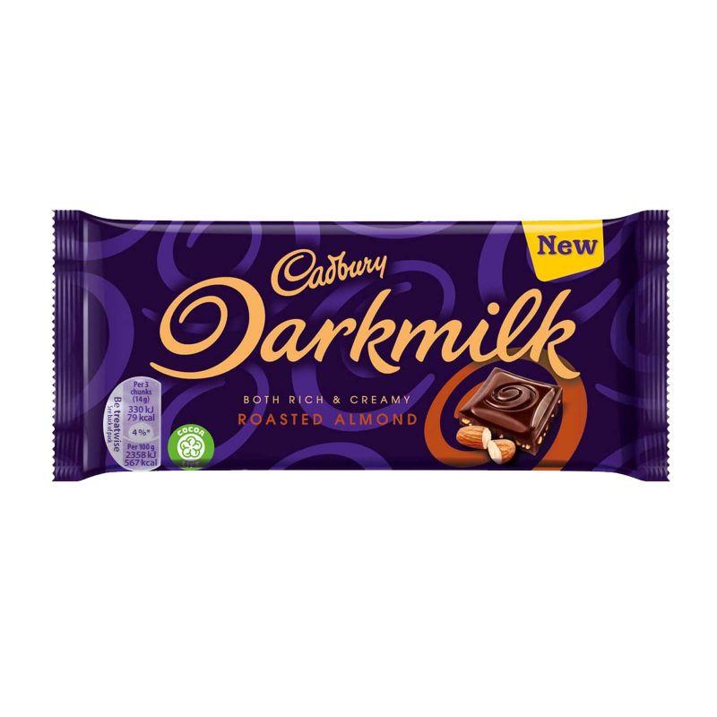 Cadbury Dark Milk Roasted Almond Chocolate Bar 85g